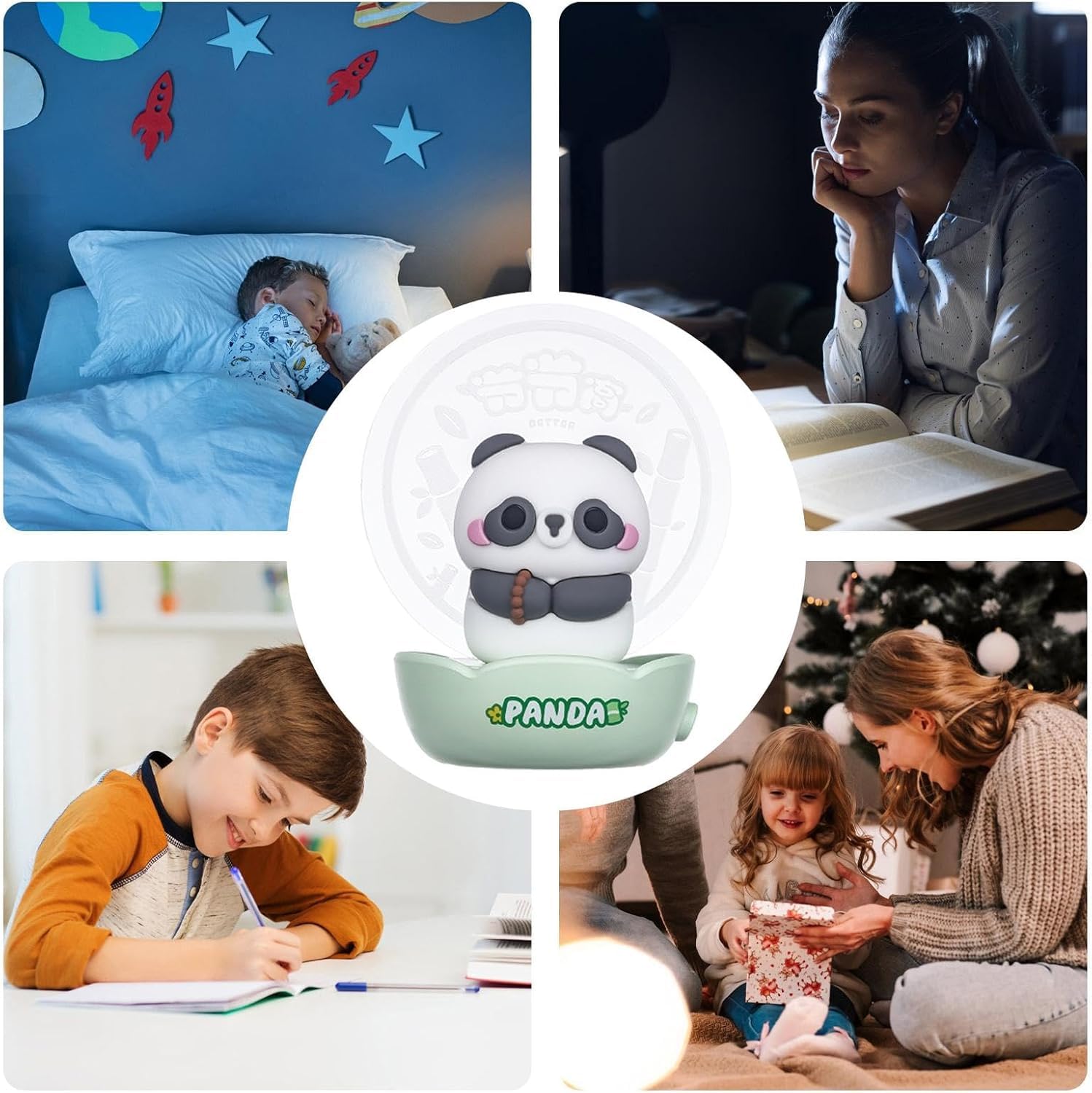 SUNNIFA Panda Night Light - Cute Night Light Bedside Lamp, LED Panda Novelty Lamp | Portable Room Decor Battery Operated Night Light Table, Rechargeable Panda Lamp, Decoration for Boys Girls