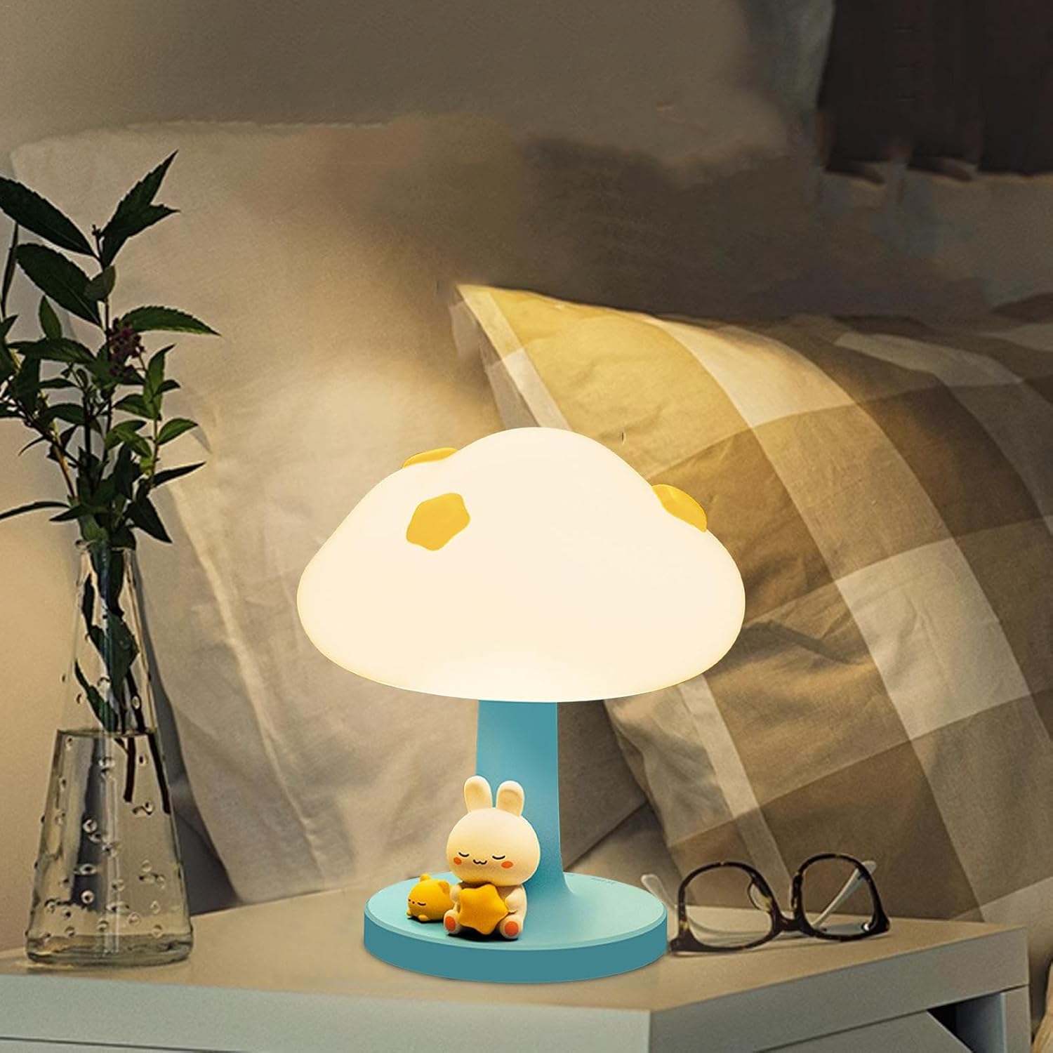 Cute Bunny With Cloud 3D Silicon Touch Lamp - USB Chargeable