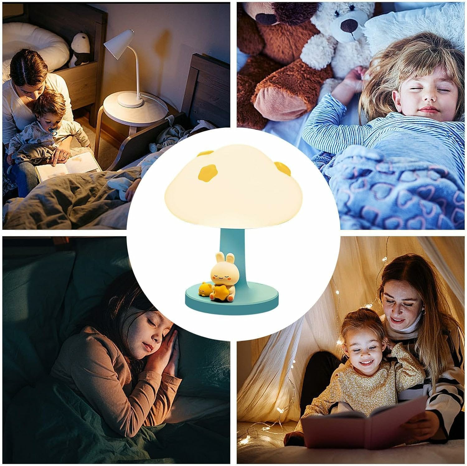Cute Bunny With Cloud 3D Silicon Touch Lamp - USB Chargeable